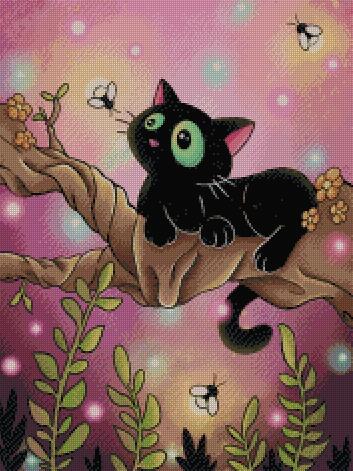 Black Cat With Fireflies