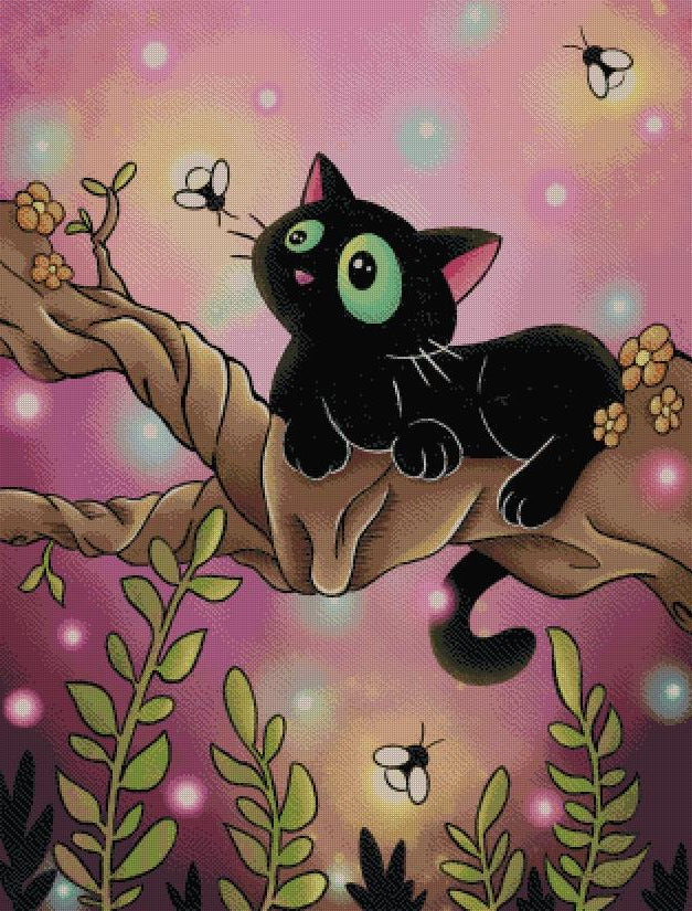 Black Cat With Fireflies